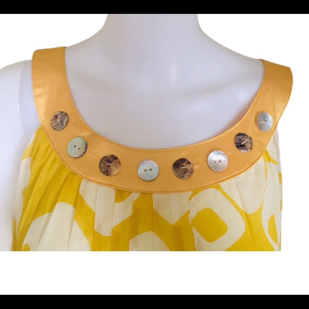 PINK MARTINI Mustard Yellow Swing Mini Dress Sheer Overlay Medium Boho - Picture 6 of 15